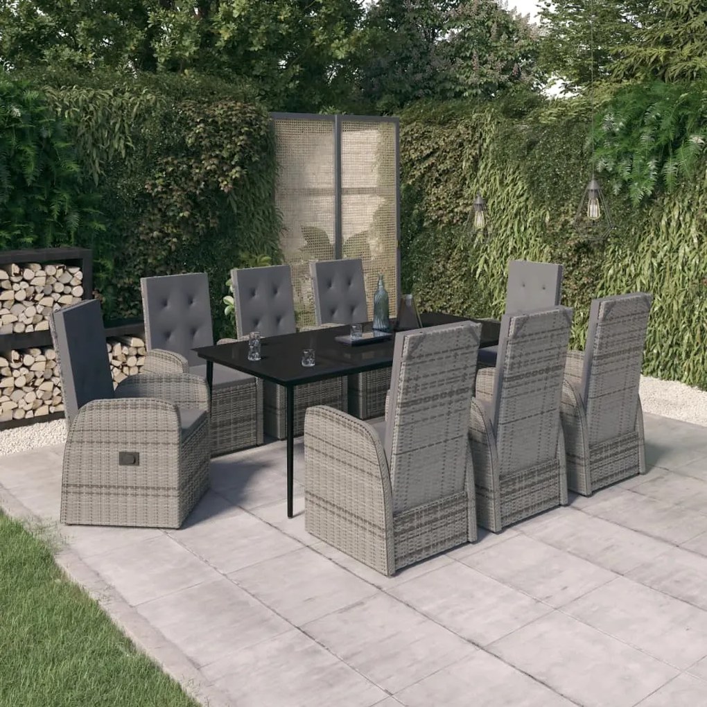 vidaXL 9 pcs conjunto de jantar para jardim com almofadões cinza