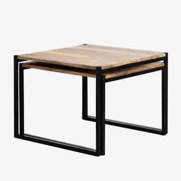 Mesas De Centro Ninho Quadradas Em Madeira De Manga Emet Madeira De Manga - Sklum