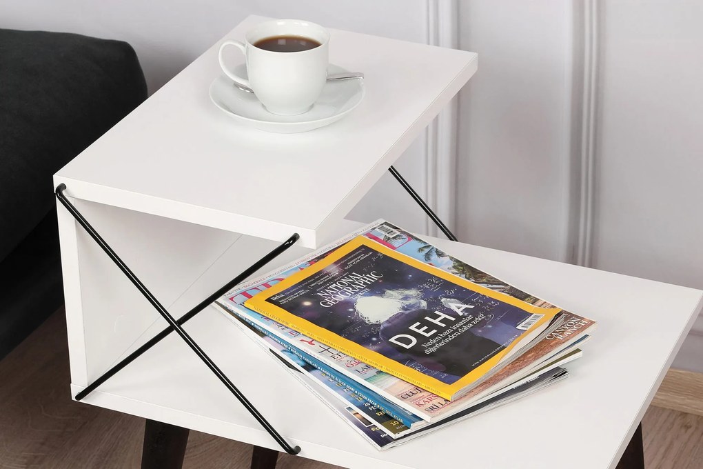 Mesinha de Cabeceira Cross – Branco – 50x55x40 cm