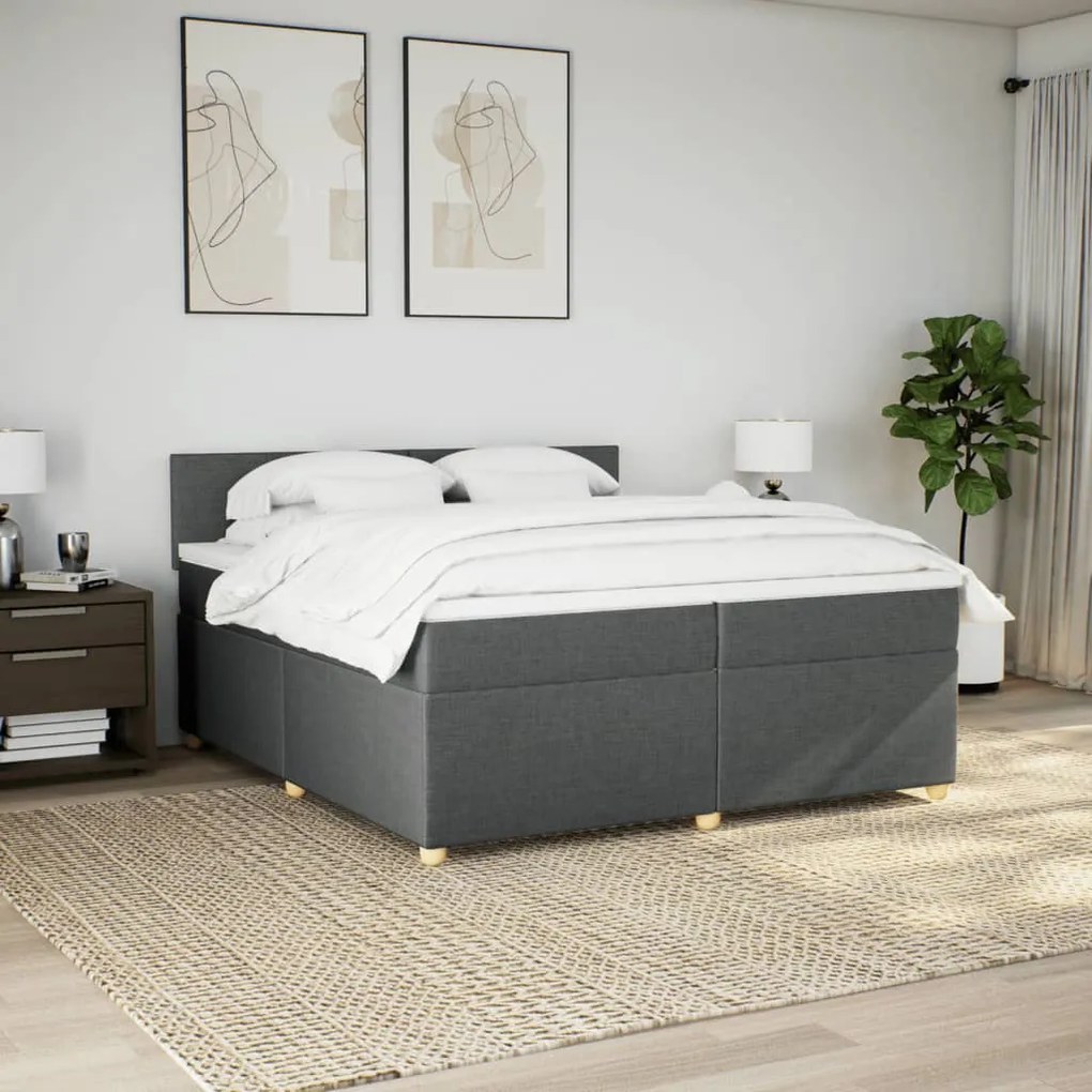 Cama com molas/colchão 200x200 cm tecido cinzento-escuro