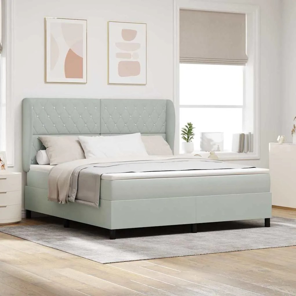 vidaXL Cama Box com Colchão - Cinza Claro, 180x200 cm, Veludo