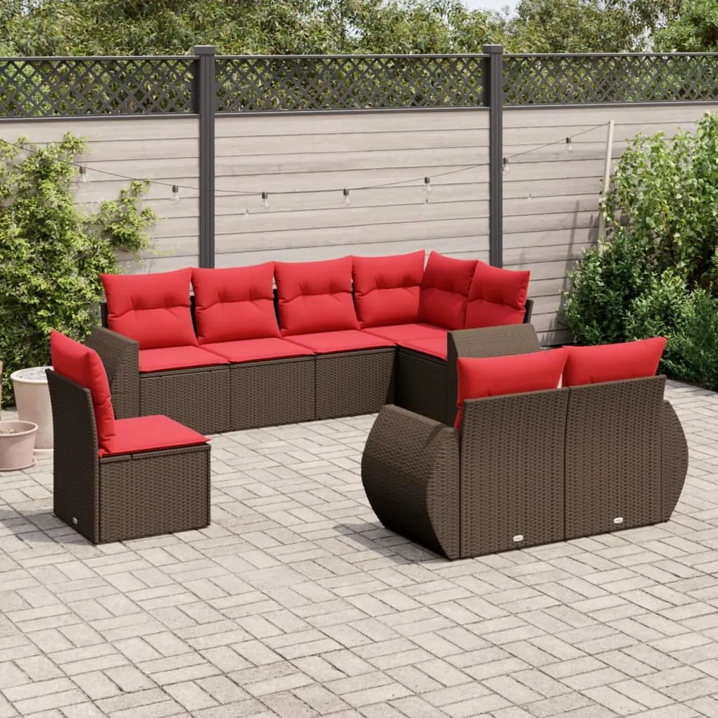 vidaXL 8 pcs conjunto sofás de jardim c/ almofadões vime PE castanho