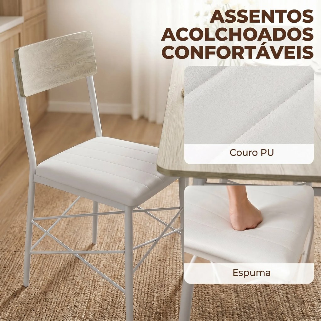Conjunto de Jantar 5 Peças Mesa de Cozinha Retangular com 4 Cadeiras Acolchoadas 106x66x75 cm Carvalho