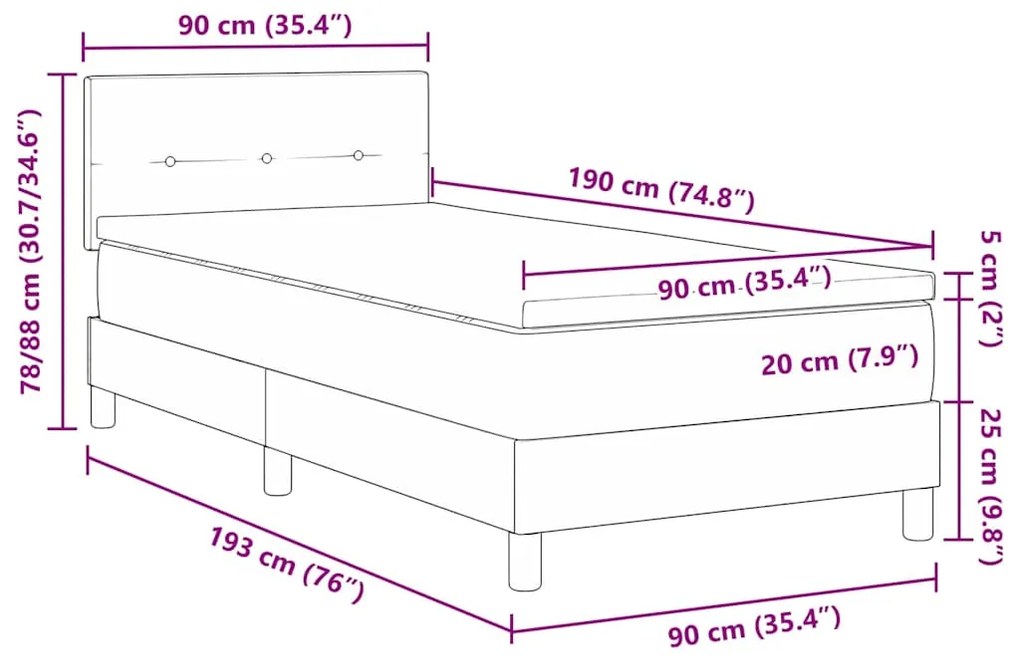 Cama Box Spring com Colchão Azul Escuro Solteiro Veludo