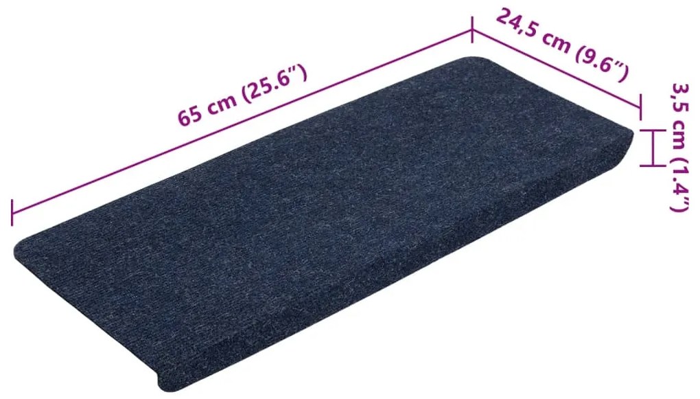 Tapetes de escada autoadesivos 15 pcs 65x24,5x3,5 cm azul