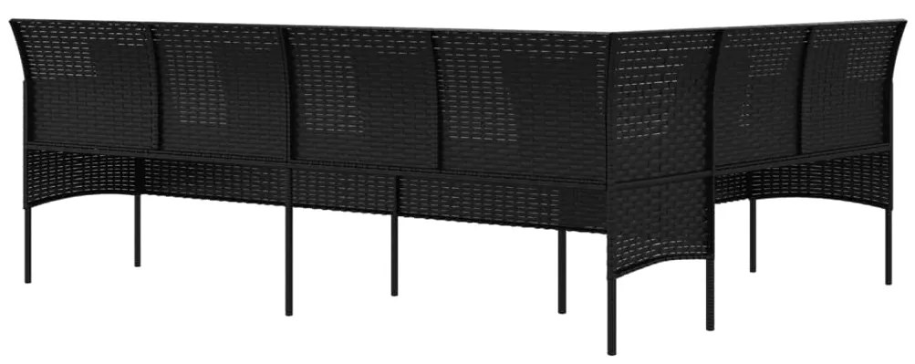 Sofá em forma de L p/ jardim c/ almofadões vime PE preto