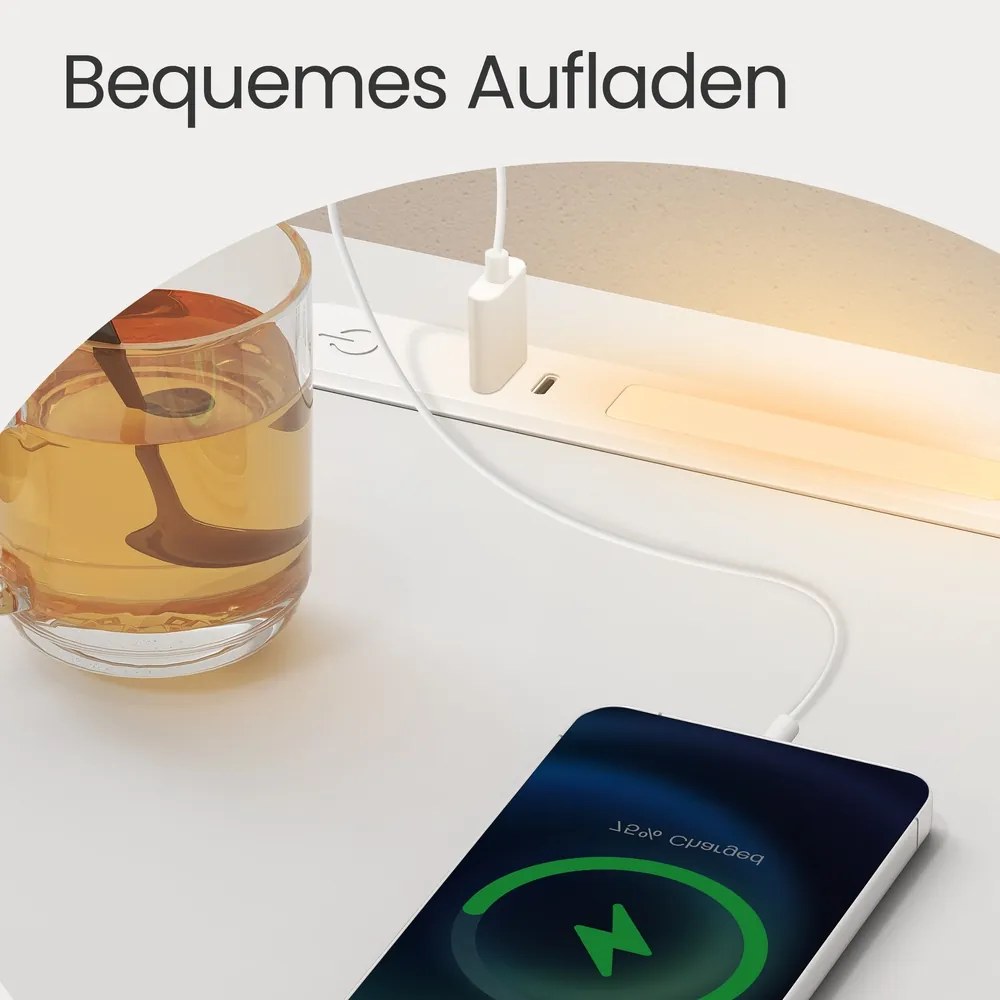 Mesa de cabeçeira ou mesa apoio com iluminação LED 30 x 25 x 59,5 cm, portas USB e gaveta Branca