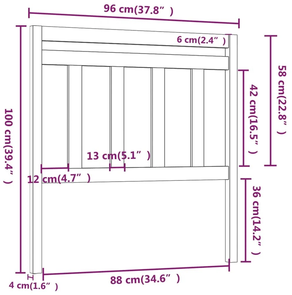 Cabeceira de cama 96x4x100 cm pinho maciço preto