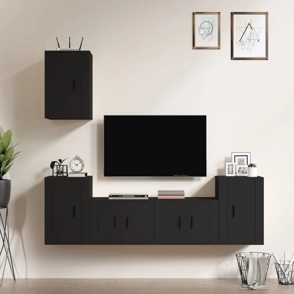 vidaXL Conjunto móveis de TV 5 pcs madeira processada preto