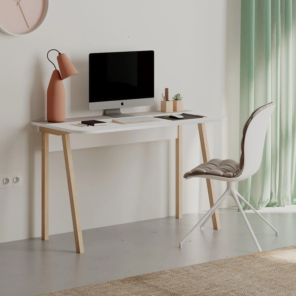 Secretária Luton – 120x60x75 cm – Branco e Moka Claro – Design Escandi