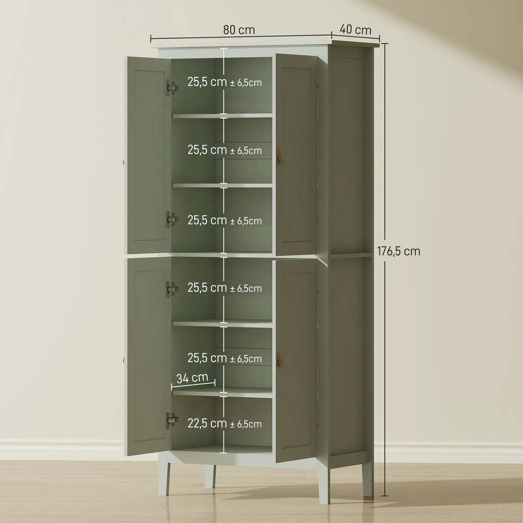 Armário Alto de Cozinha, 80 x 40 x 176,5 cm, LED Regulável com Sensor de Movimento, Verde