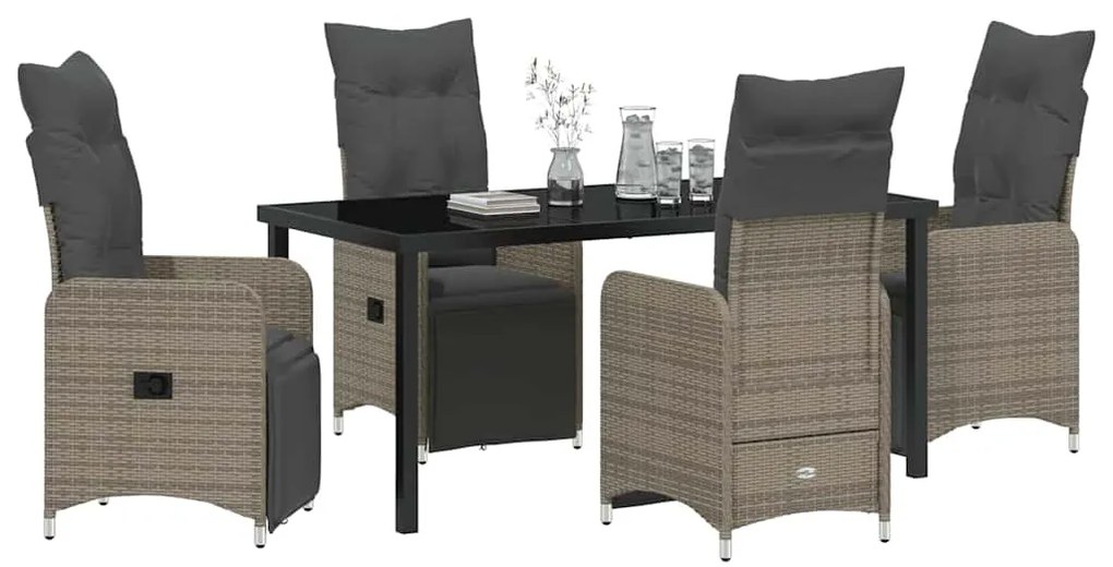 Conjunto de Jantar de Jardim com 5 Peças e Almofadas Cinzas de Rattan
