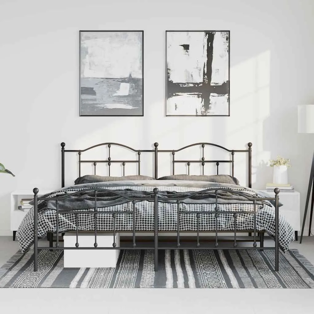 Estrutura de cama com cabeceira e pés 193x203 cm metal preto