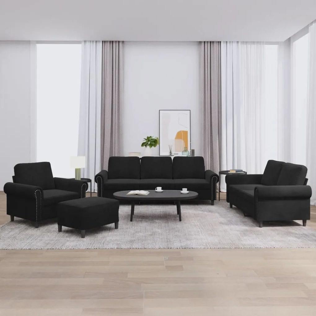4 pcs conjunto de sofás com almofadões veludo preto