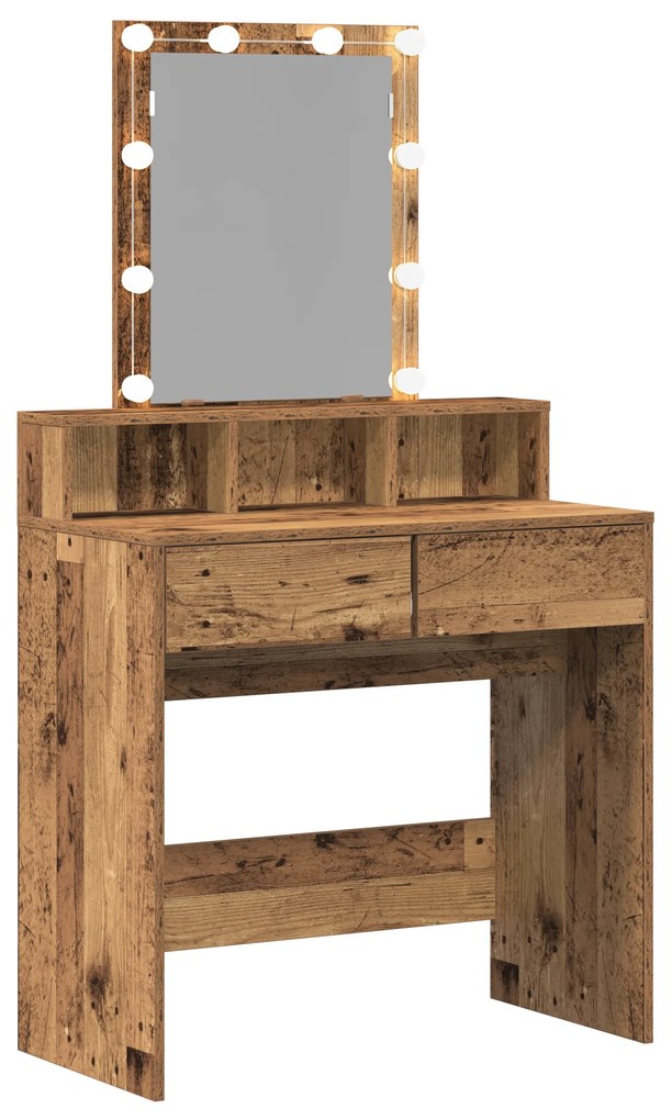 Mesa de Maquilhagem com Espelho e Luzes LED Madeira Antiga