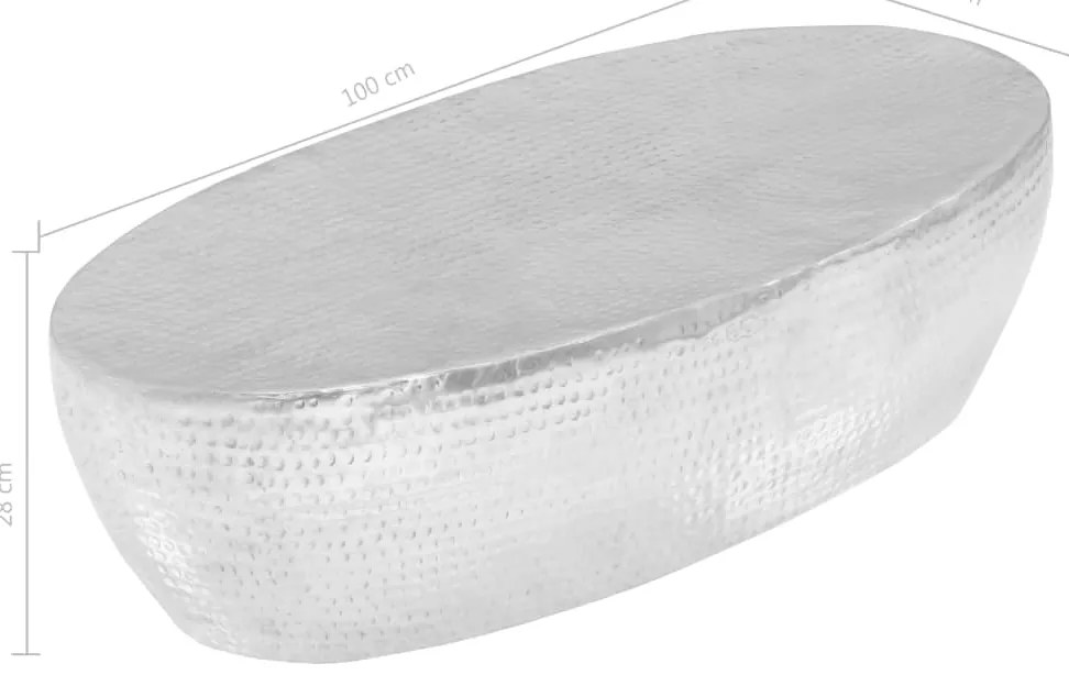 Mesa de centro martelada 100x50x28 cm prateado