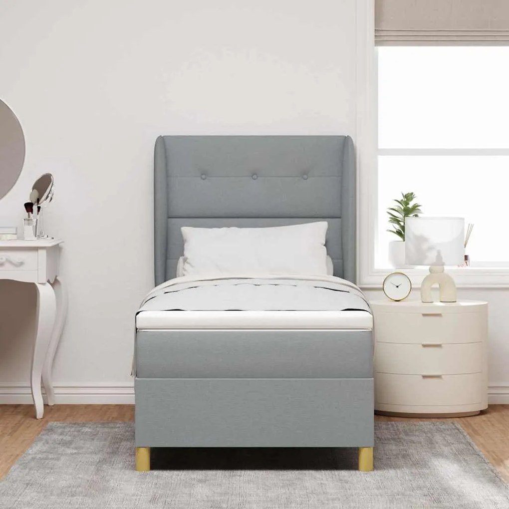 Cama Box Spring vidaXL com Colchão Cinza Claro 100x200 cm Tecido