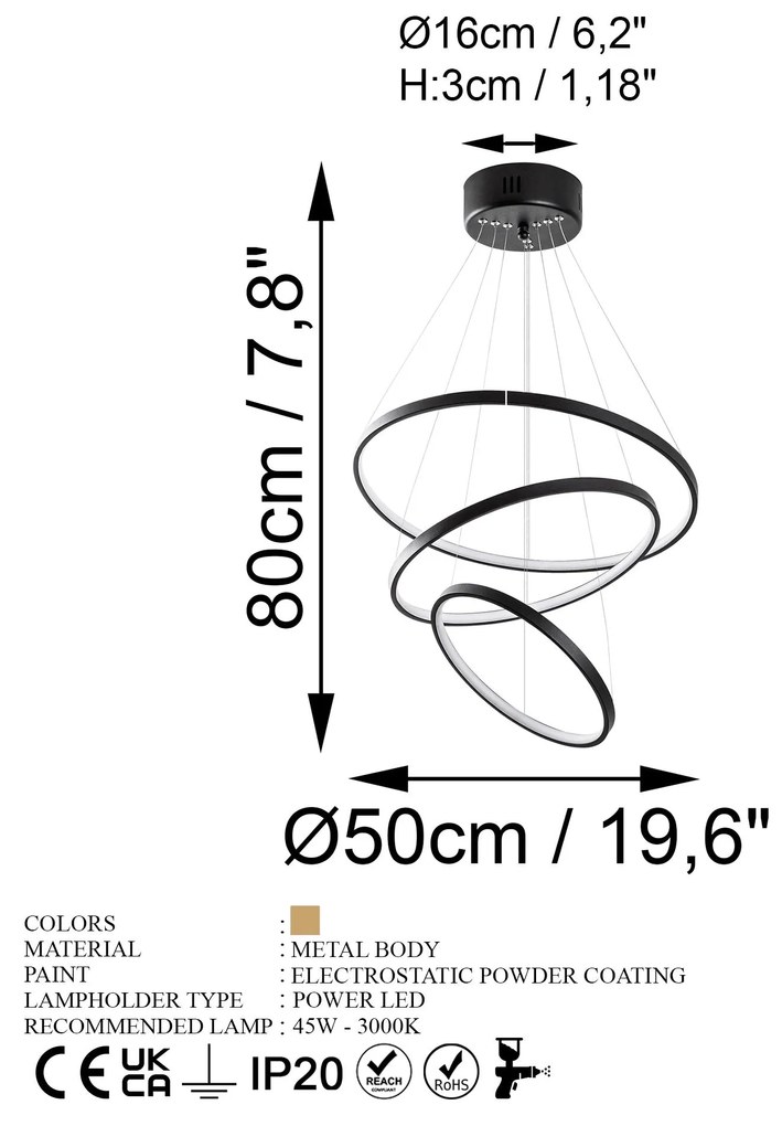 Chandelier Simit – Preto – 50x80x50 cm