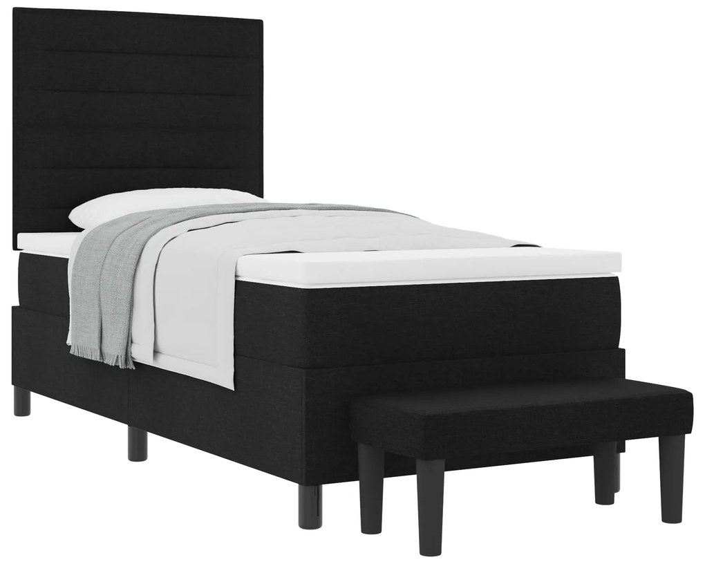 Cama Box Spring com Colchão e Banco Preto 90x200 cm Tecido