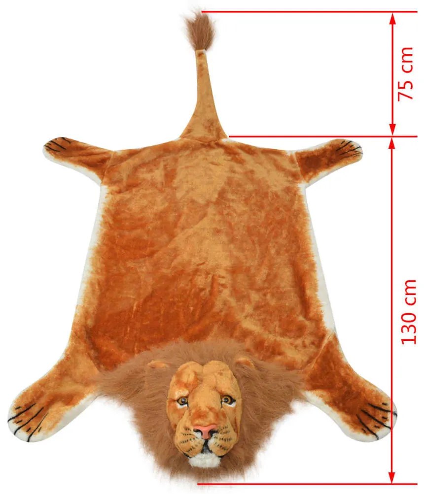 Tapete leão de pelúcia 205 cm castanho