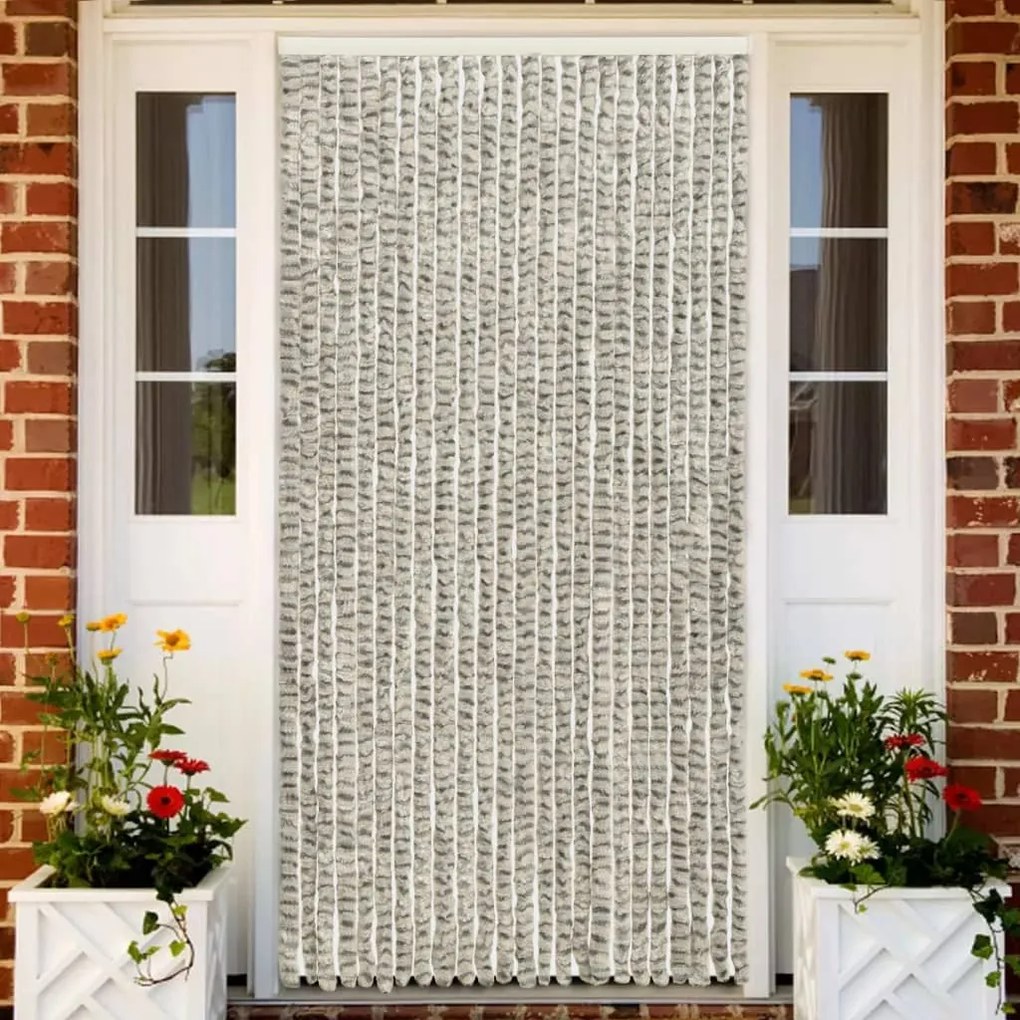 Cortina anti-insetos 100x220cm chenille cinzento claro e escuro