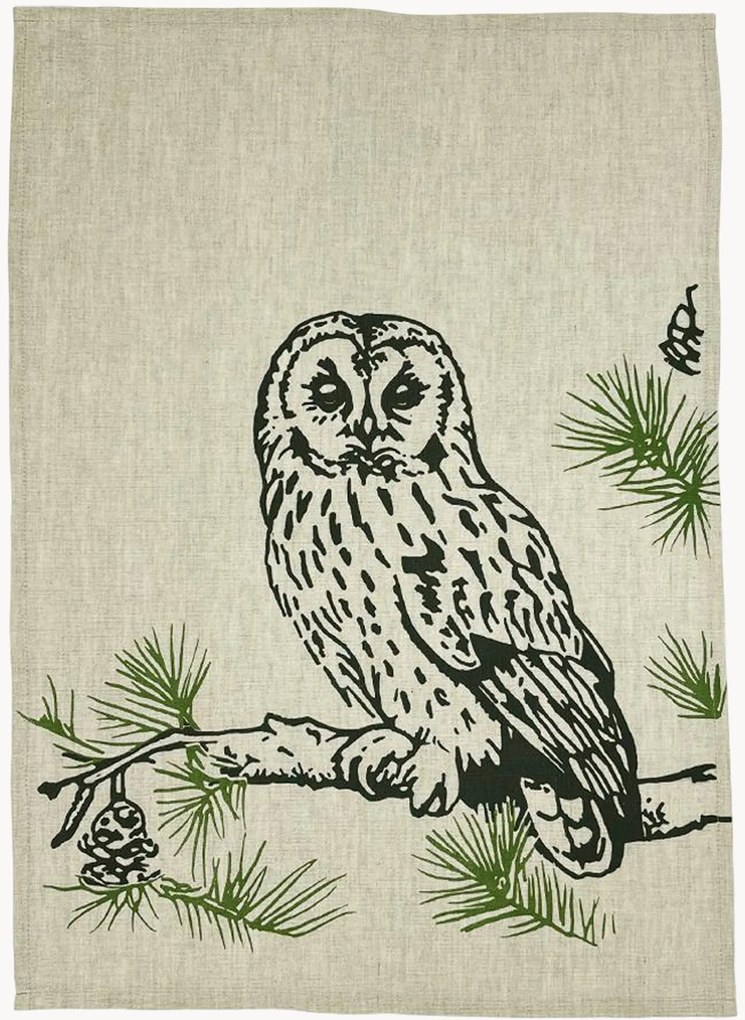 Pano de cozinha em linho e algodão Tawny Owl