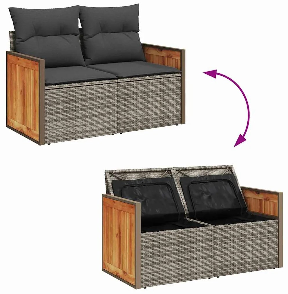 Conjunto de Sofá de Jardim vidaXL 8 Peças com Almofadas Cinza Rattan d