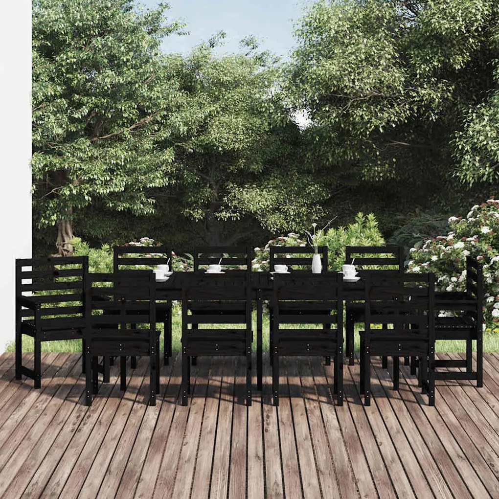 vidaXL 11 pcs conj. jantar p/ jardim madeira de pinho maciça preto
