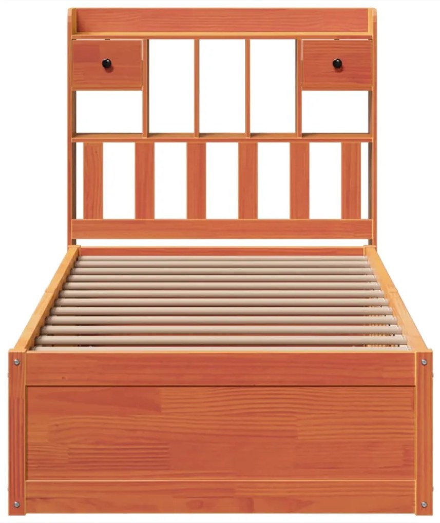 Cama sem colchão 75x190 cm madeira de pinho maciça castanho-mel