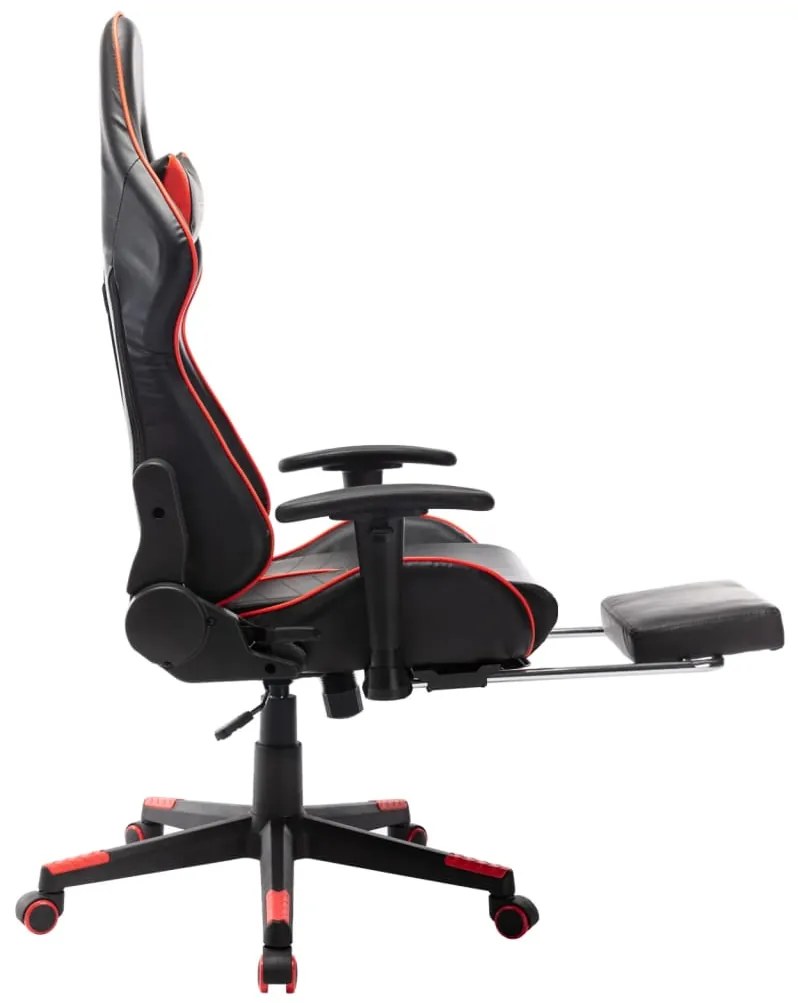 Cadeira gaming c/ apoio de pés couro artificial preto/vermelho
