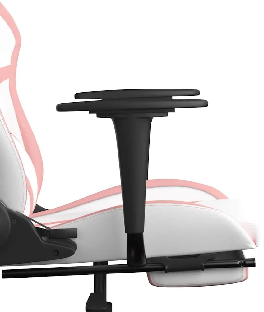 Cadeira gaming massagens c/ apoio pés couro artif. branco/rosa