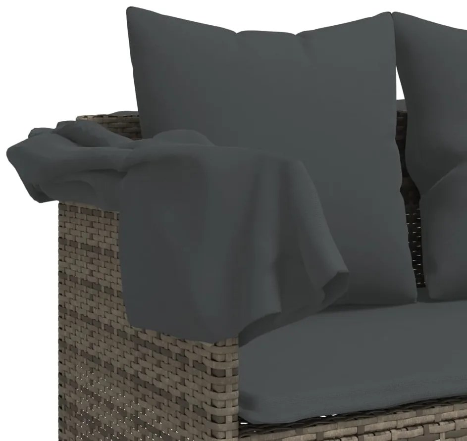 5 pcs conjunto sofás de jardim c/ almofadões vime PE cinzento