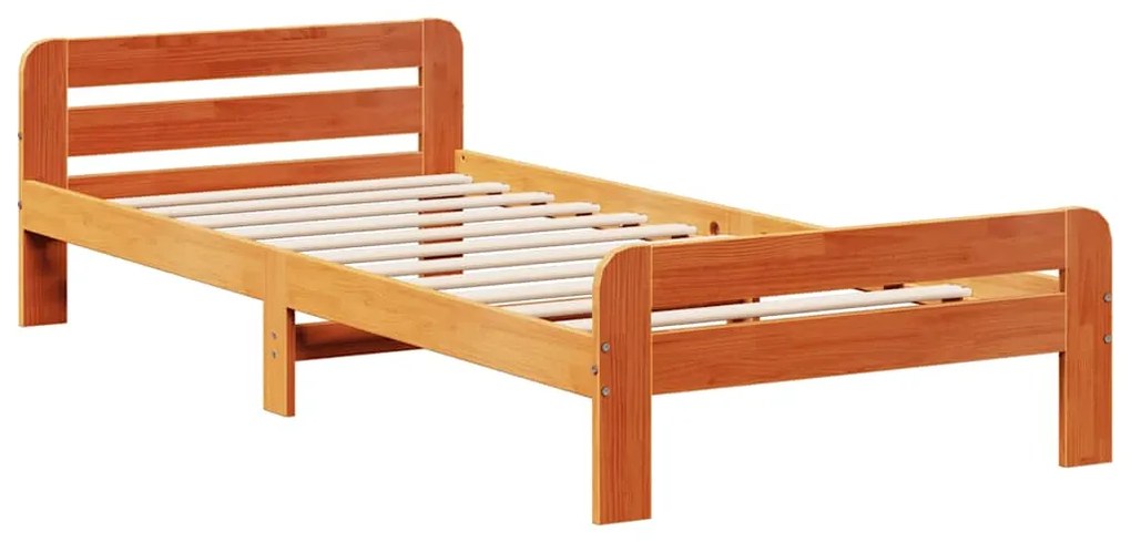 Cama sem colchão 75x190 cm madeira de pinho maciça castanho-mel
