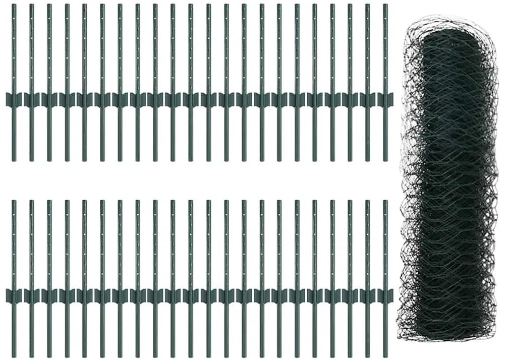 Postes de Cerca vidaXL 11 pcs U-Channel Verde 40 cm Aço