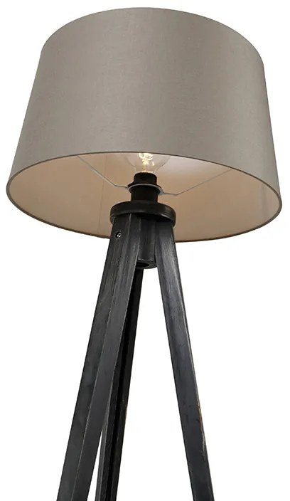 Tripé preto com abajur de linho bege 45 cm - Tripod Classic Clássico / Antigo