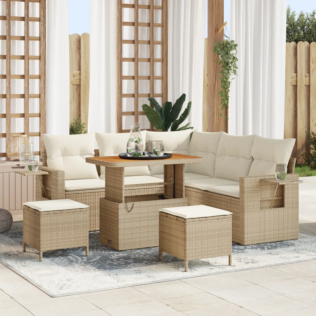 Conjunto de Sofá para Jardim vidaXL 8 Peças com Almofadas Bege Rattan Poliaçacia