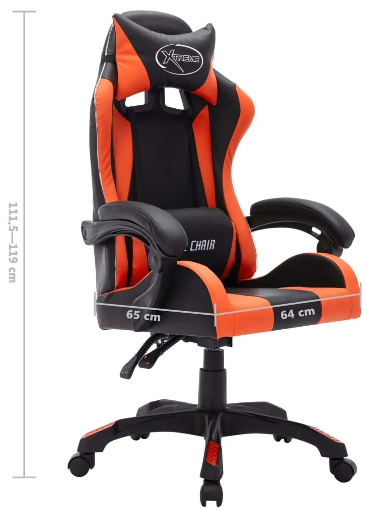 Cadeira estilo corrida luzes LED RGB couro artif. laranja/preto