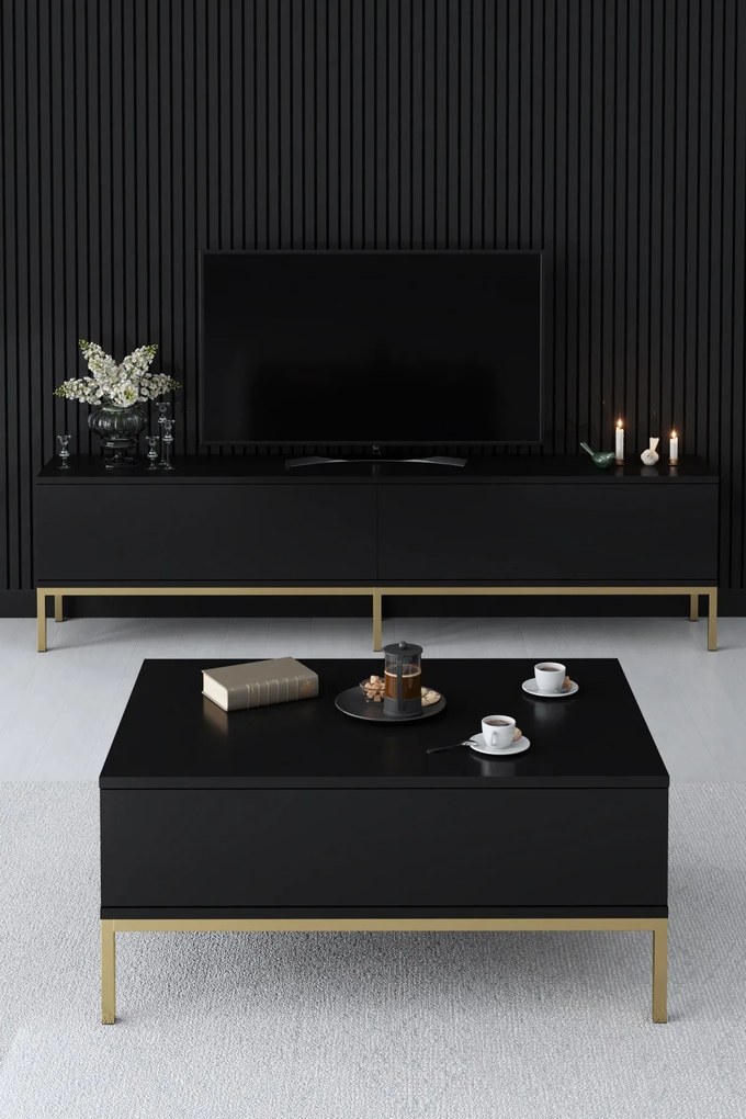 Móvel TV Lord – Preto e Dourado – 180 x 47 x 30 cm