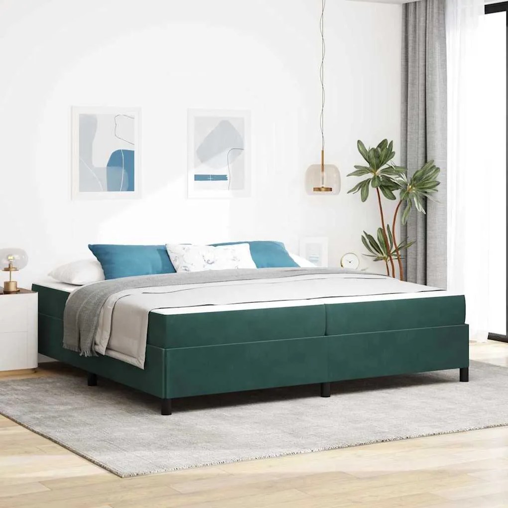 vidaXL Estrutura da Cama com colchão Verde Escuro 200 x 200 cm tecido