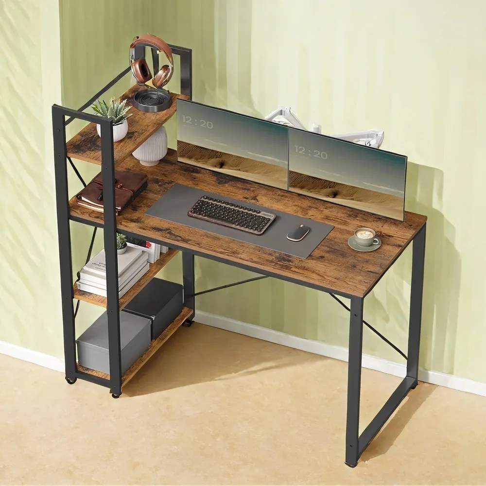 Secretária com prateleira 56,1 x 120,1 x 120,1 cm castanho-preto