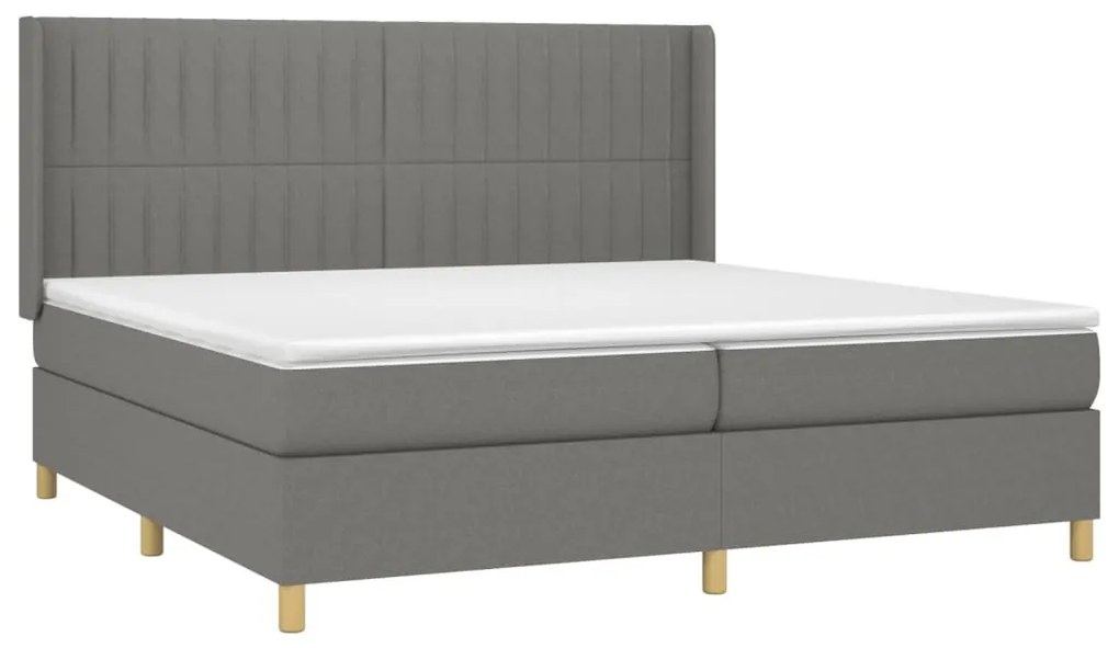 Cama box spring c/ colchão e LED 200x200 cm tecido cinza-escuro