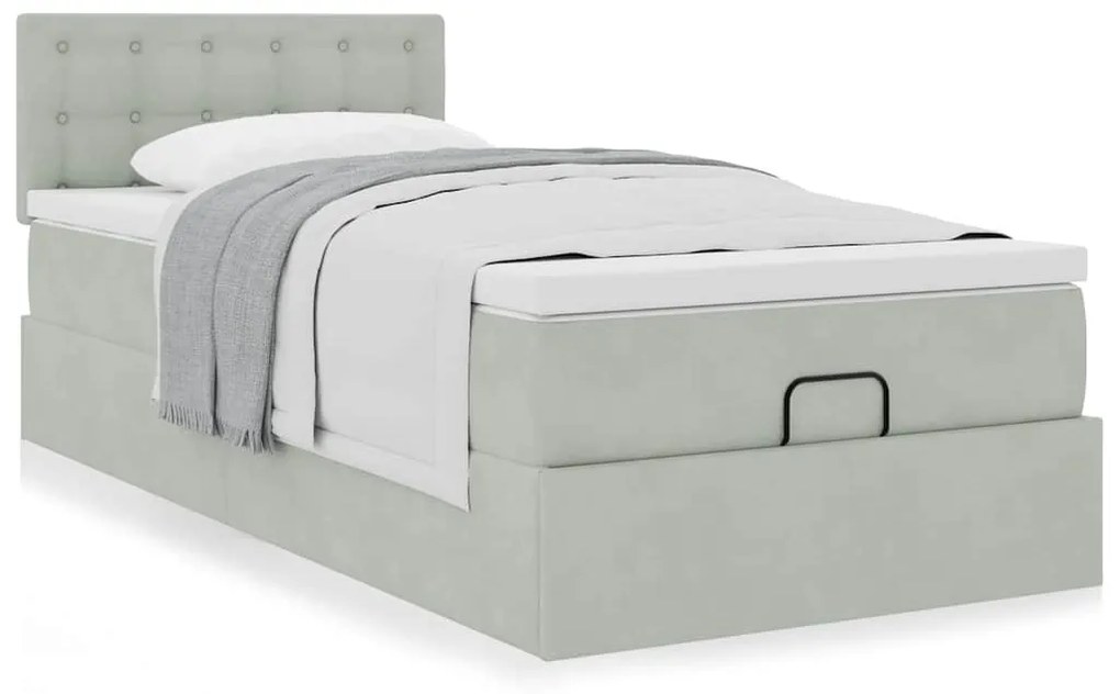 Estrutura cama otomana colchão 90x200 cm veludo cinzento claro