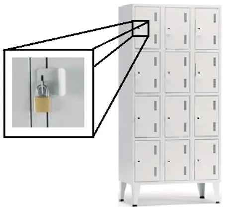 Cacifos Metálicos Triplo Cinza 12 Cacifos 1900x900x500 mm Cadeado Simples