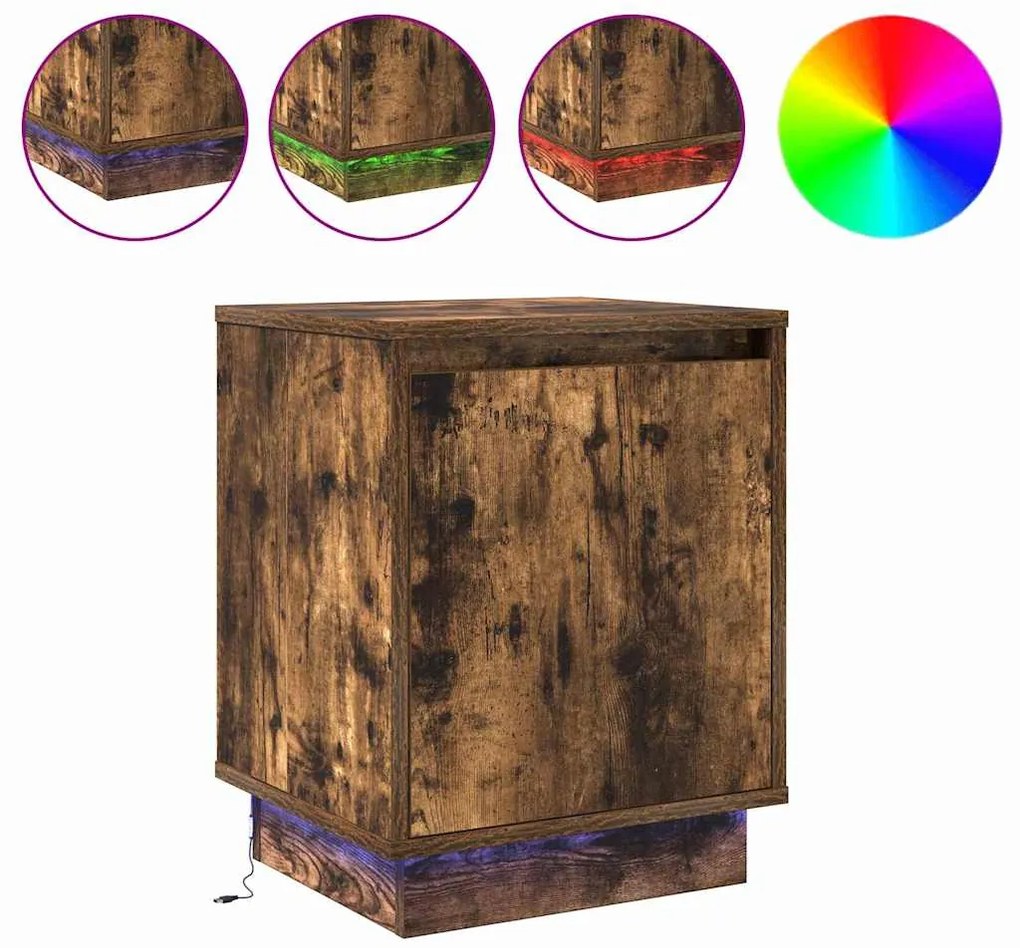 Camas de cabeceira com luzes de LED 2 pcs Carvalho Fumado 39x34,5x50 c