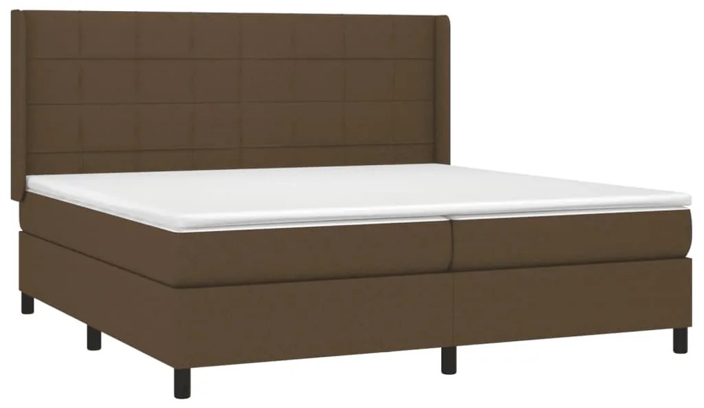 Cama box spring c/ colchão/LED 200x200cm tecido castanho-escuro