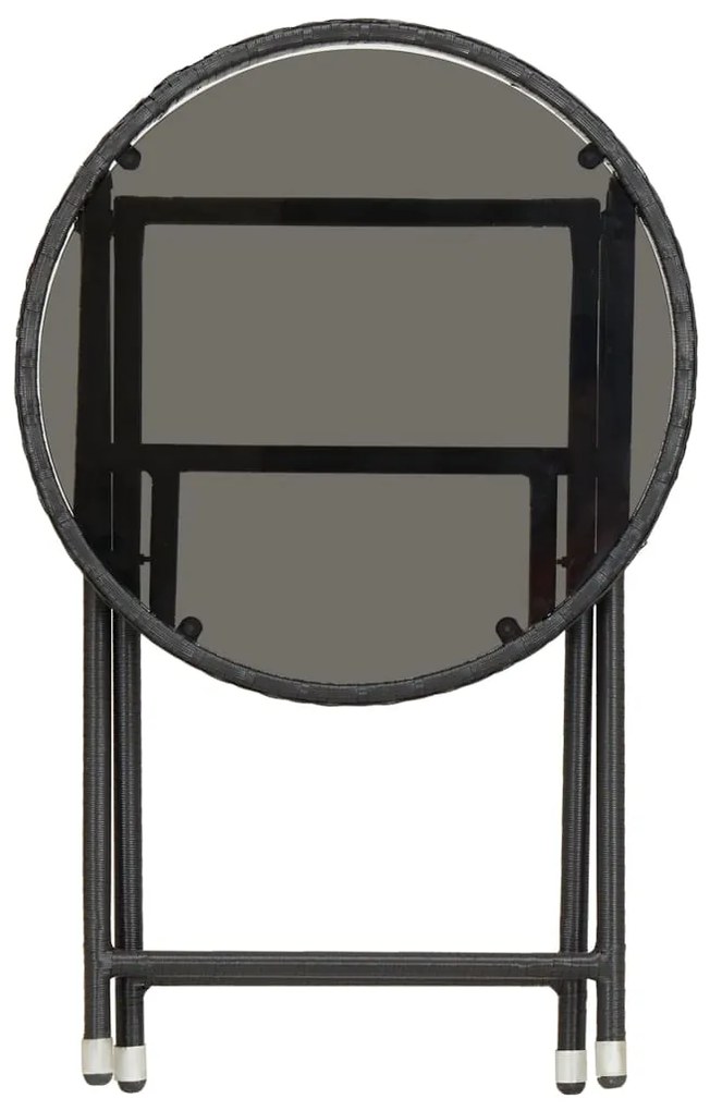 Mesa de chá 60 cm vime PE e vidro temperado preto