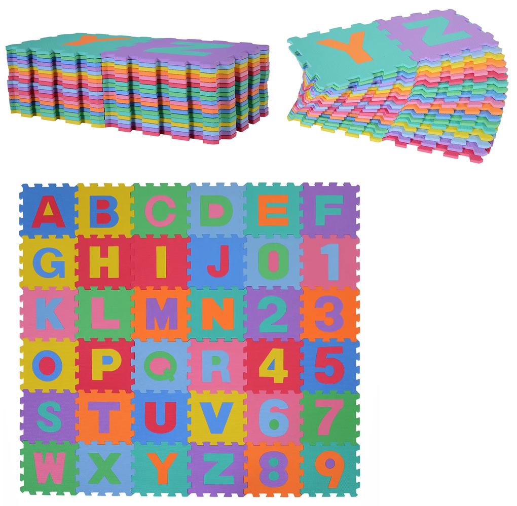 HOMCOM Tapete puzzle infantil 36 peças de 31x31cm Números de 0 a 9 e 26 letras do alfabeto Tapete de borracha de espuma para bebês e crianças 3,24㎡