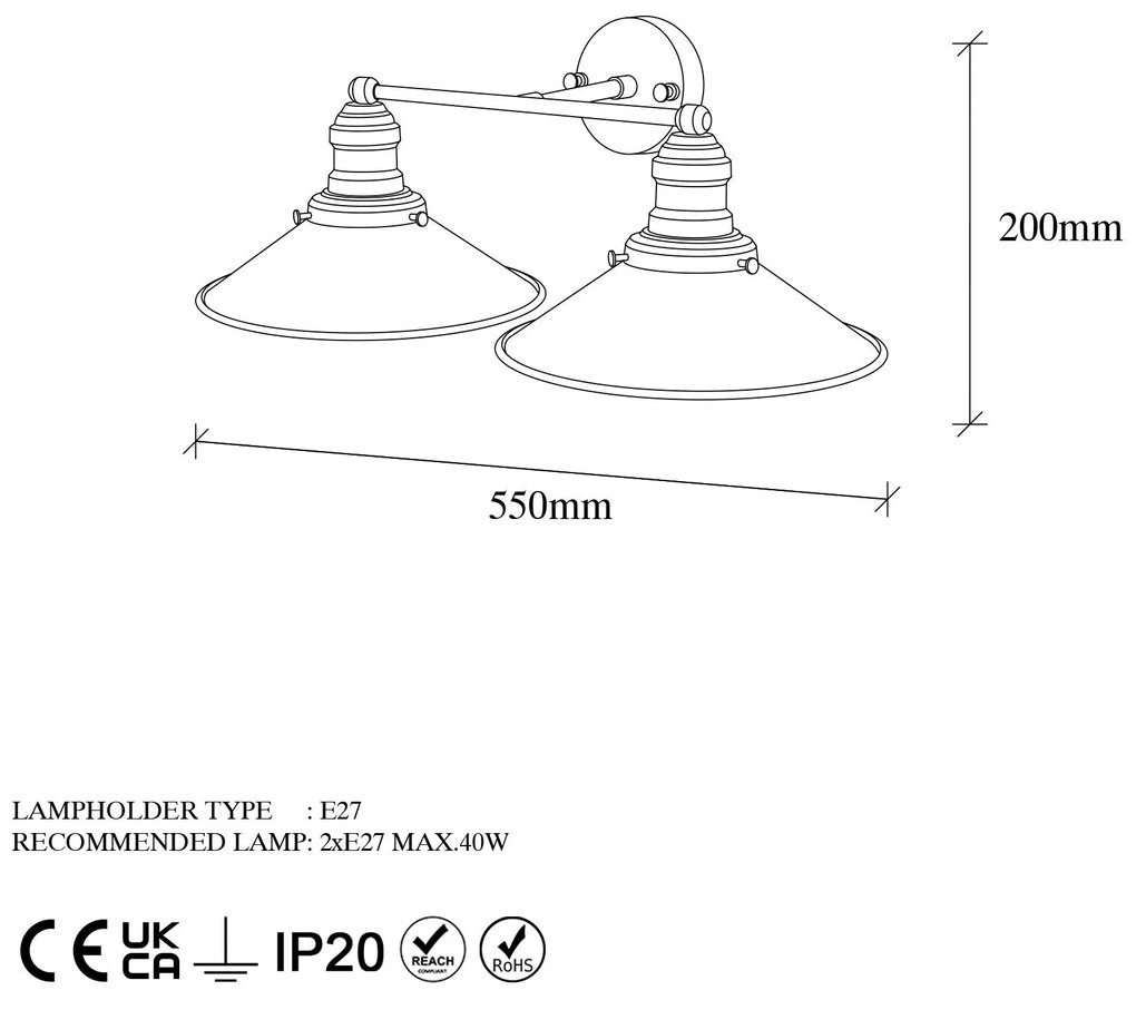 Candeeiro de Parede Conical – Preto e Dourado – 55 x 27 x 20 cm