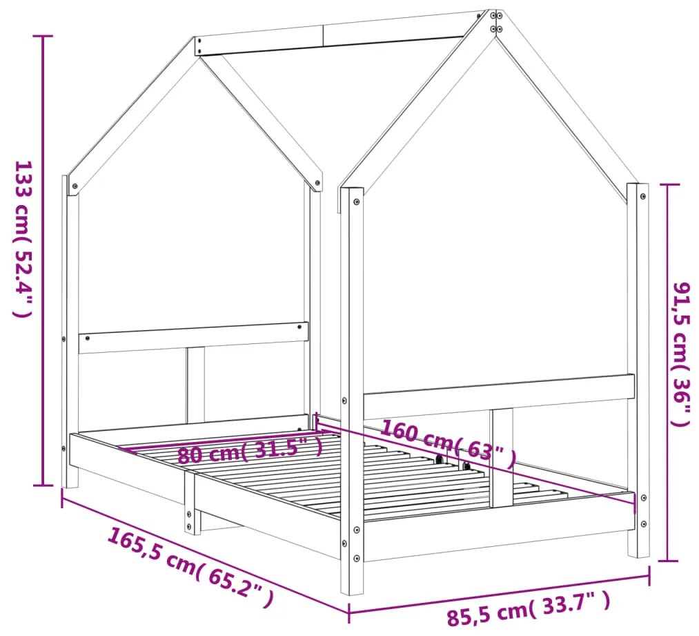 Estrutura de cama infantil 80x160 cm pinho maciço branco