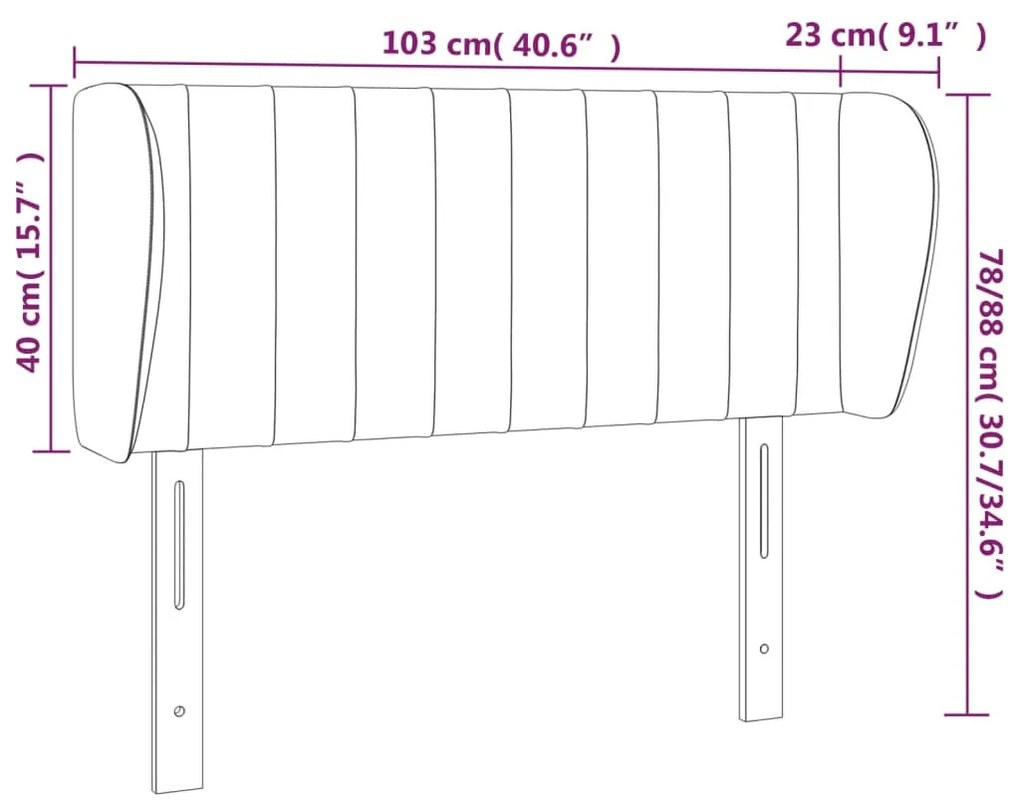 Cabeceira de cama c/ abas veludo 103x23x78/88 cm rosa